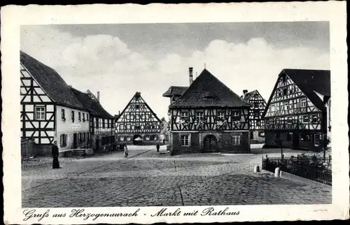 Ak Herzogenaurach in Mittelfranken, Markt mit Rathaus