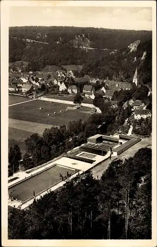 Ak Blaubeuren in Württemberg, Freischwimmbad, Freibad, Fliegeraufnahme