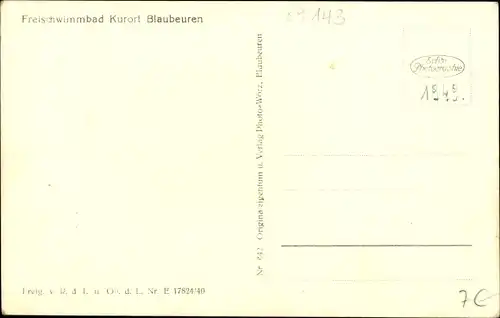 Ak Blaubeuren in Württemberg, Freischwimmbad, Freibad, Fliegeraufnahme