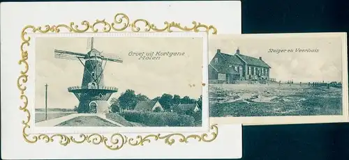 Leporello Ak Kortgene Noord Beveland Zeeland Niederlande, Windmühle, Ortsansichten