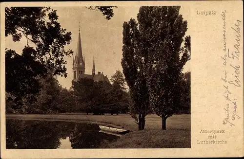 Ak Leipzig in Sachsen, Albertpark mit Lutherkirche