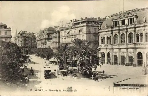 Ak Algier Alger Algerien, Place de la Republique, Straßenbahn