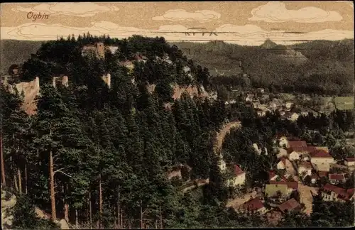 Ak Oybin in Sachsen, Totalansicht des Ortes, Berg, Panorama