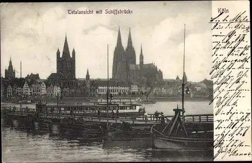 Ak Köln am Rhein, Totalansicht mit Schiffsbrücke