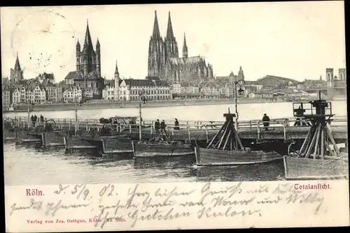 Ak Köln am Rhein, Totalansicht mit Schiffsbrücke
