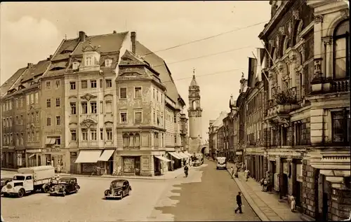 Ak Bautzen in der Lausitz, Hauptmarkt, parkende Autos, Häuser, Reichenturm