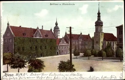 Ak Riesa an der Elbe Sachsen, Rathaus, Klosterkirche