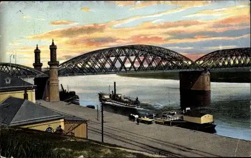 Ak Riesa an der Elbe Sachsen, Elbbrücke, Schiff