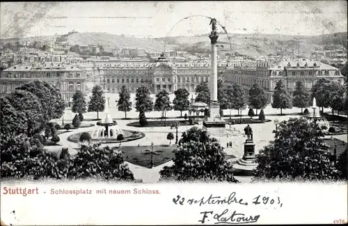 Ak Stuttgart, Schlossplatz mit neuem Schloss