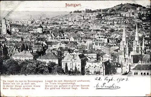 Ak Stuttgart in Württemberg, Panorama, Gedicht