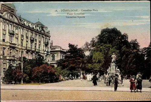 Ak Düsseldorf am Rhein, Cornelius Platz, Statue