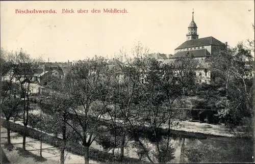 Ak Bischofswerda in Sachsen, Blick über den Mühlteich