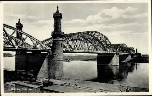 Ak Riesa an der Elbe Sachsen, Elbbrücke, Panorama