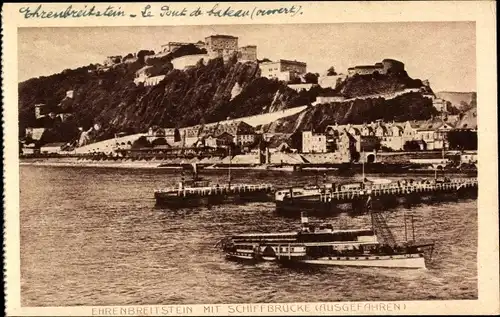 Ak Ehrenbreitstein Koblenz am Rhein, Ehrenbreitstein mit Schiffbrücke (ausgefahren)