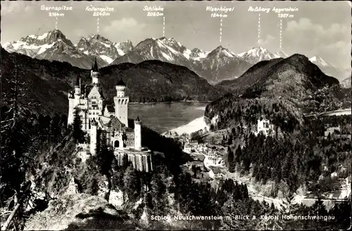 Ak Hohenschwangau Schwangau im Ostallgäu, Schloss Neuschwanstein, Panorama