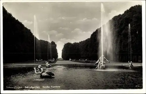 Ak Schwetzingen in Baden, Schlossgarten, Große Fontäne