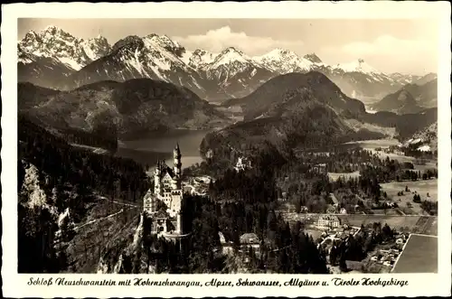 Ak Hohenschwangau Schwangau im Ostallgäu, Schloss Neuschwanstein, Alpsee, Schwansee, Hochgebirge