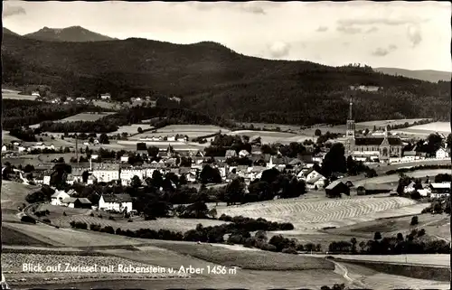 Ak Zwiesel Niederbayern, Panorama mit Rabenstein und Arber