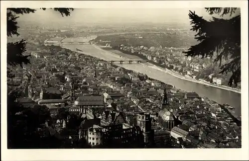 Ak Heidelberg am Neckar, Blick vom Rindenhäuschen auf Schloss und Stadt