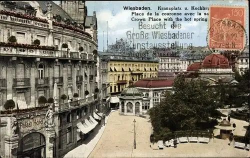 Ak Wiesbaden in Hessen, Kranzplatz, Kochbrunnen, Palasthotel