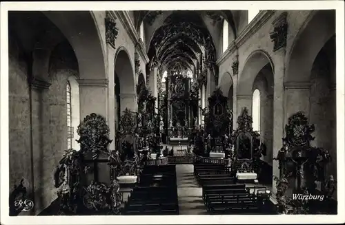 Ak Würzburg, Augustinerkirche, Mittelschiff, Innenansicht