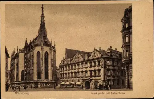 Ak Würzburg am Main Unterfranken, Marktplatz mit Falkenhaus