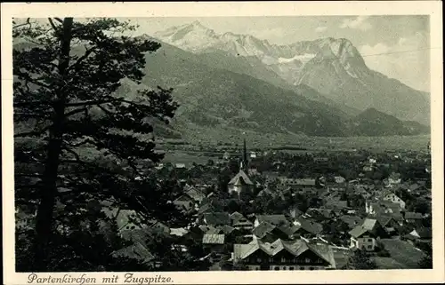 Ak Garmisch Partenkirchen in Oberbayern, Panorama mit Zugspitze