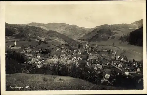 Ak Schönau im Schwarzwald, Wiesental, Kirche, Talpanorama