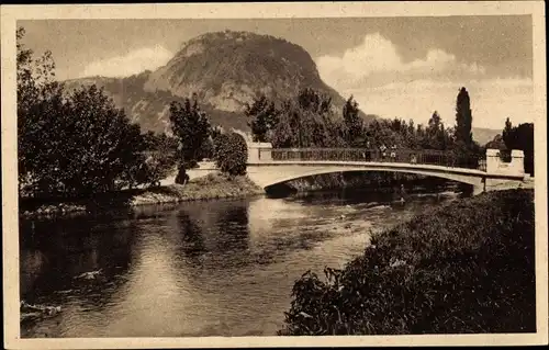 Ak Singen Hohentwiel Baden Württemberg, Panorama mit Fluss und Brücke