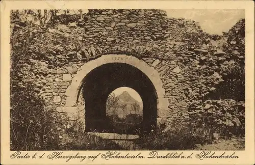 Ak Singen Hohentwiel Baden Württemberg, Partie b.d. Herzogsburg auf Hohentwiel, Blick Hohenkrähen