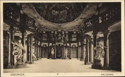 Ak Wiblingen Ulm an der Donau Baden, Bibliothek, Statuen