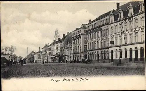 Ak Bruges Brügge Flandern Westflandern, Place de la Station, Café Mon Bijou