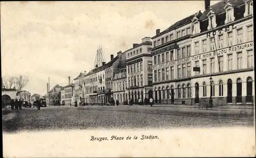 Ak Bruges Brügge Flandern Westflandern, Place de la Station, Café Mon Bijou