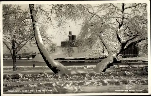 Ak Stockholm Schweden, Motiv fran Skeppsholmen, Winteransicht