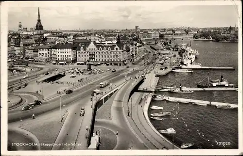 Ak Stockholm Schweden, Skeppsbron fran Söder