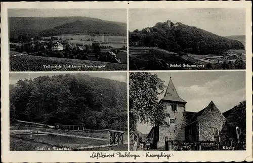 Ak Deckbergen Rinteln an der Weser, Schwimmbad, Schloss Schaumburg, Kirche