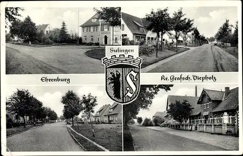 Ak Ehrenburg in Niedersachsen, Straßenpartie, Turnhalle, Wappen Sulingen