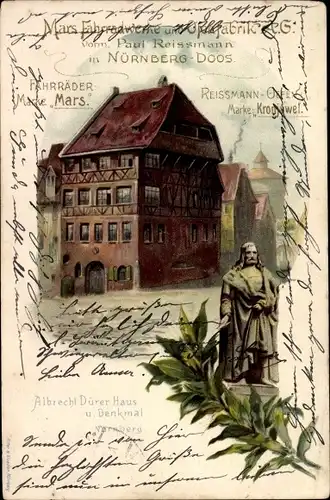 Litho Nürnberg, Albrecht Dürer Haus, Denkmal, Mars Fahrradwerke u. Ofenfabrik Doos, Paul Reissmann