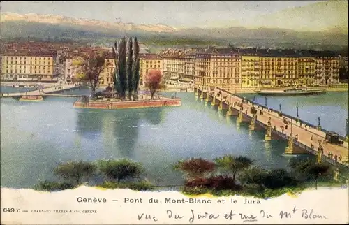 Ak Genève Genf Schweiz, Pont du Mont Blanc et le Jura