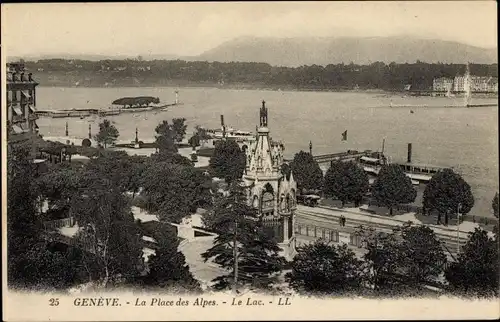 Ak Genève Genf Schweiz, La Place des Alpes, la Lac