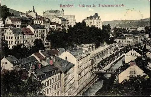 Ak Karlovy Vary Karlsbad Stadt, Blick von der Stephanspromenade