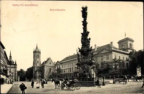 Ak Teplitz Schönau Region Aussig, Schlossplatz mit Denkmal