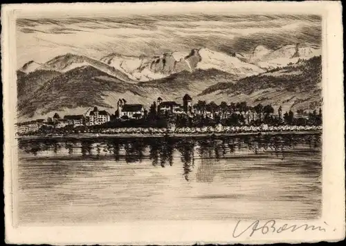 Künstler Ak Rapperswil Kanton Sankt Gallen, Ort gegen die Wäggitalerberge