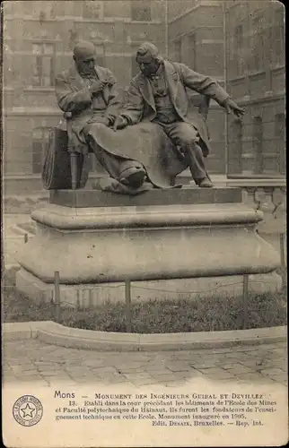 Ak Mons Wallonien Hennegau, Monument des Ingenieurs Guibal et Devillez