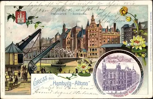 Litho Hamburg, Carl Steiner u. Co., Glückwunsch Neujahr 1902, Freihafen