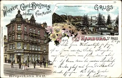 Litho Hamburg Mitte St. Pauli, Wiener Café Bröhan, Inh. Heinr. Martens, Reeperbahn 11-12