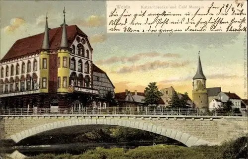 Ak Weida in Thüringen, Katzschbrücke und Cafe Museum