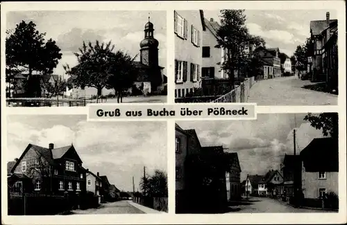 Ak Pößneck in Thüringen, Stadtansichten, Straße, Wohnhäuser, Kirchturm