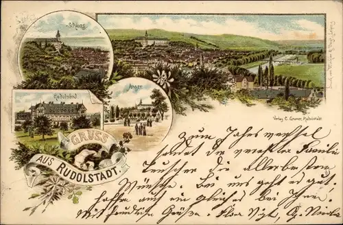 Litho Rudolstadt in Thüringen, Schloss, Rudolsbad