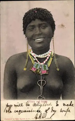 Ak Young and happy, barbusige Afrikanerin